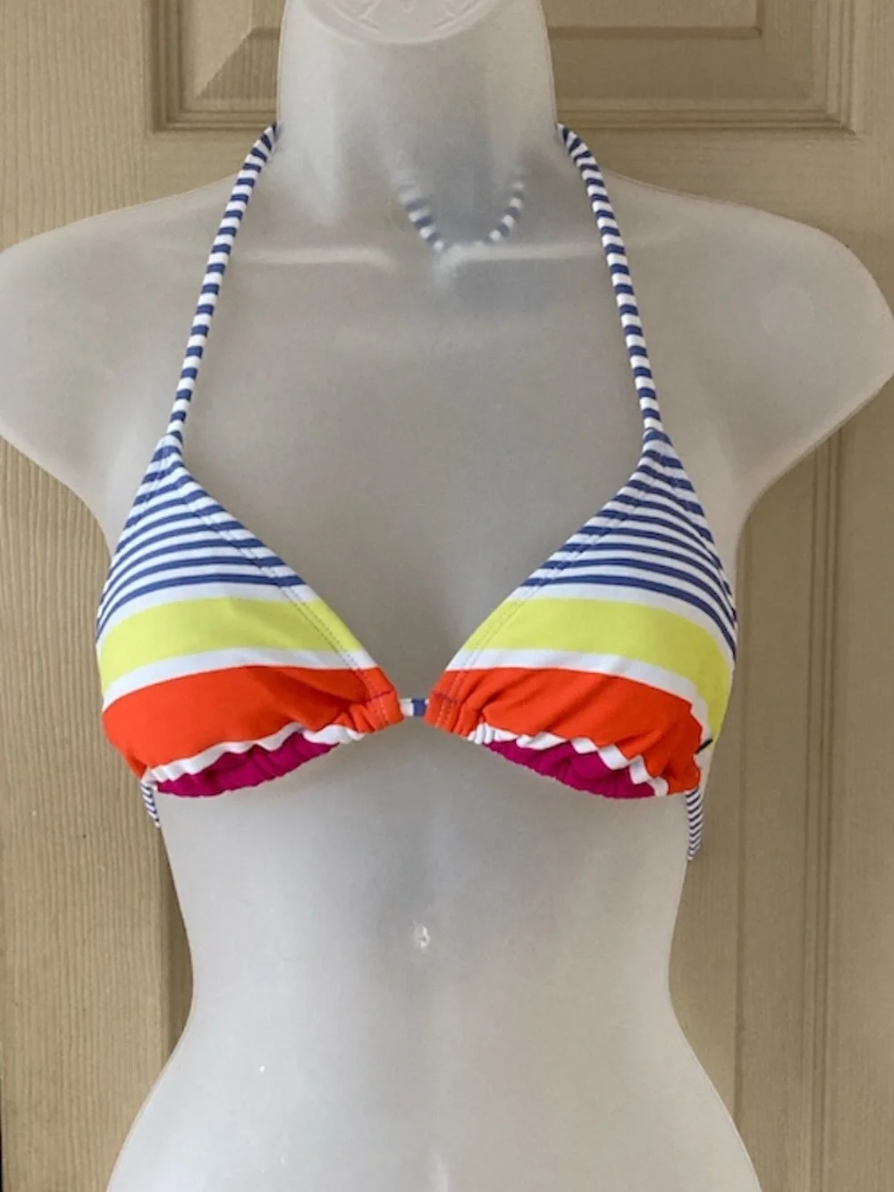 Roxy Junior's Sail Away Triangle Bikini Top multicolored stripes Small EUC